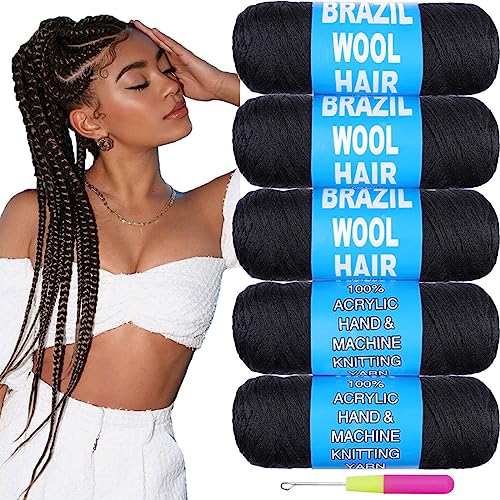 COOKOO 5 Roll 1B# Brazilian Wool Hair for Senegalese Twist Jumbo Braids Faux Locs 70g/Roll