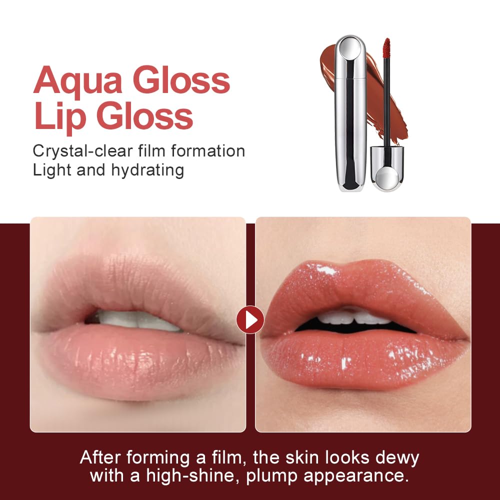 Houksouml Mirror Shine Lip Gloss, Hydrating Airy Lip Tint, Lightweight Water-Gloss Finish, Moisturizing Crystal Film Lip Glaze, Clear Non-Sticky, Juicy Hydration for Plump, Non-Drying Lips-605#
