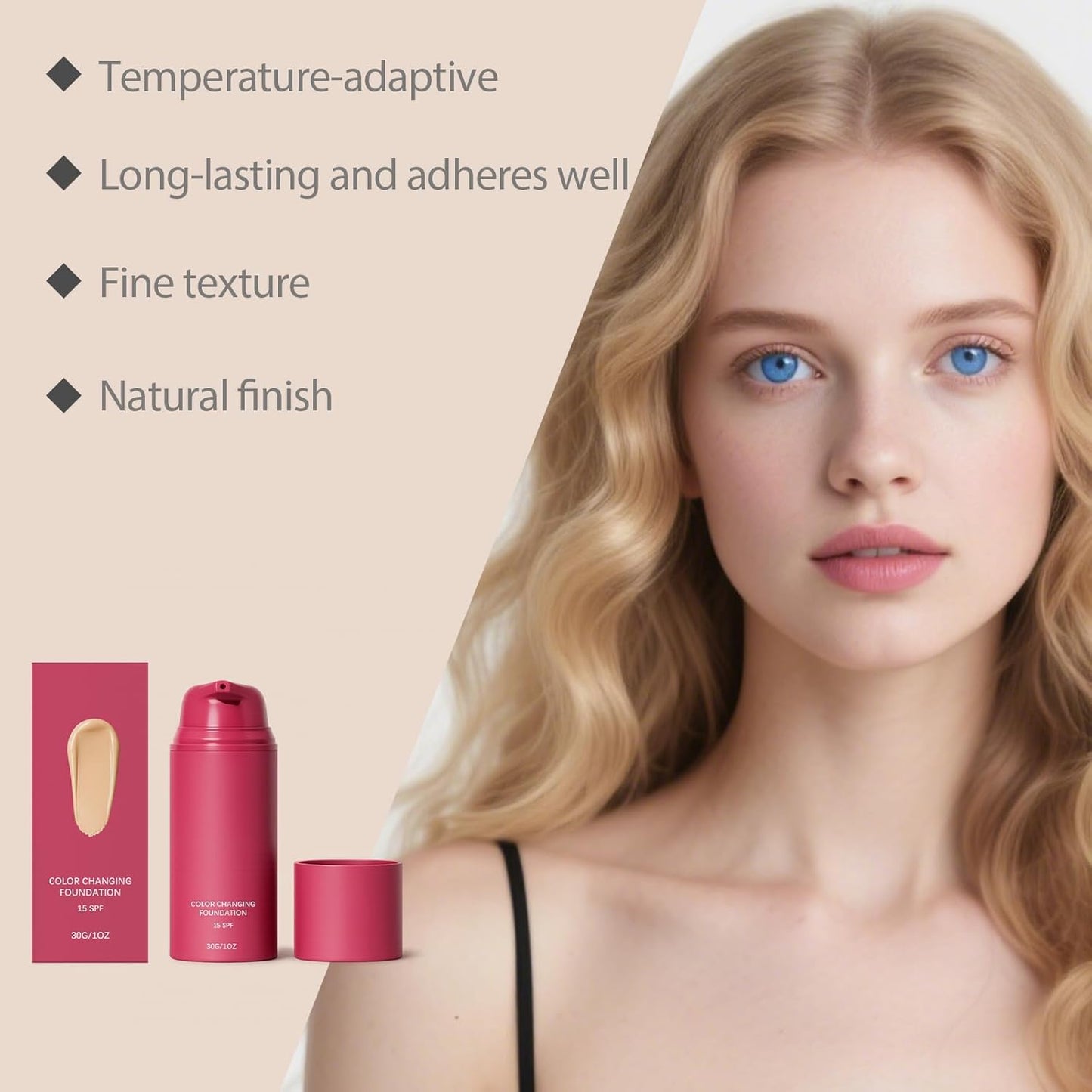 Color Changing Foundation - Skin Tone Adapting Liquid Makeup for Natural Finish | Lightweight, SPF 15, 1 Fl Oz