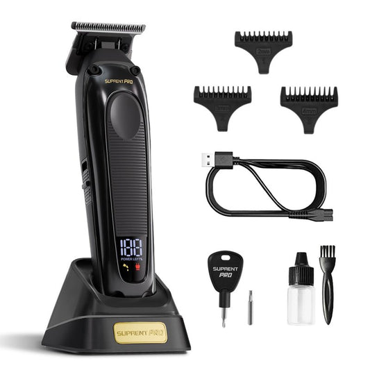 SUPRENT PRO Professional Hair Trimmer - High Torque Brushless Motor & Detachable Blade - Cordless Beard Trimmer for Barbers with Charging Base - Premium Finishing T- Blade Trimmer