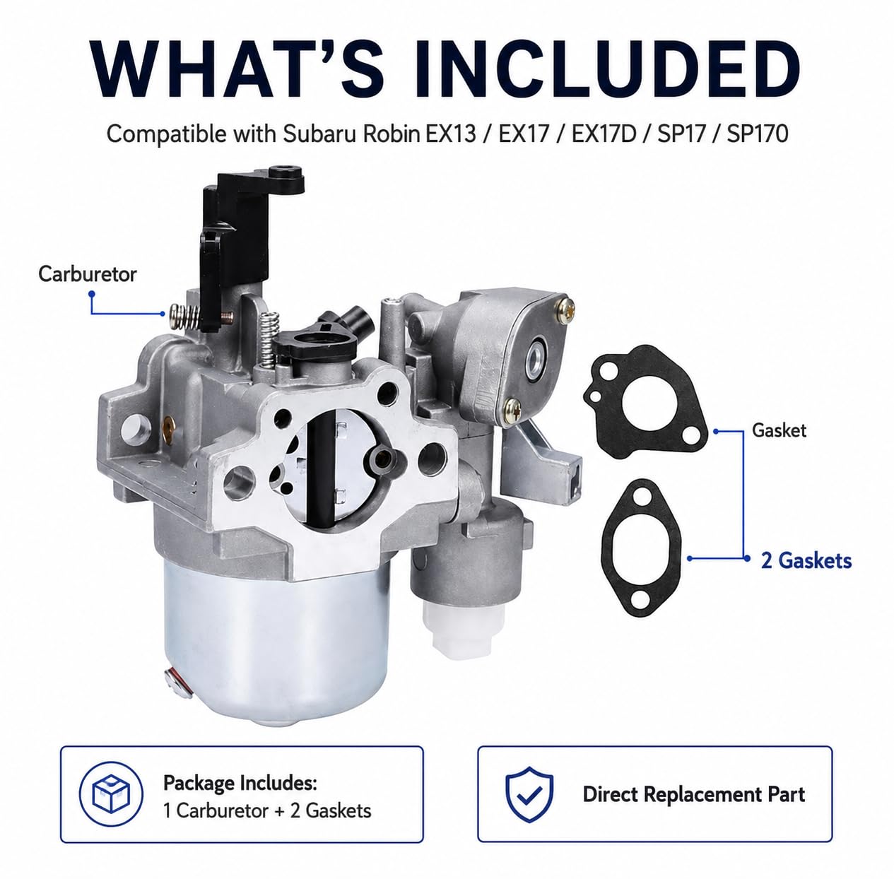 Hoypeyfiy Carburetor with 2 Gaskets, Compatible with Subaru Robin EX13 EX17 EX17D SP17 SP170 Small Engines, Replaces 277-62301-30 277-62301-50