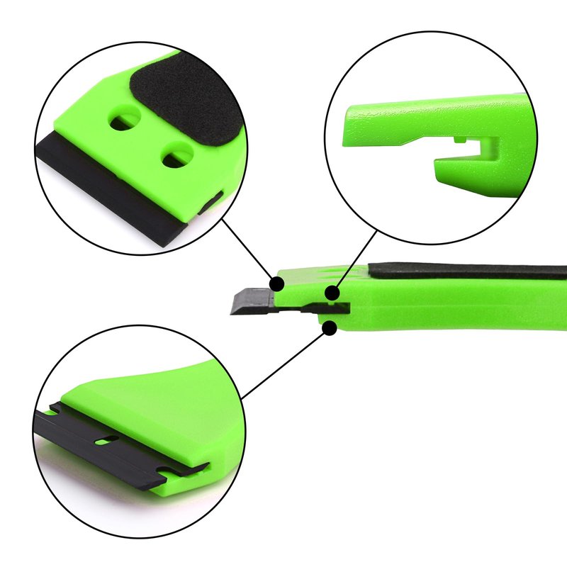 EHDIS 2pcs Plastic Razor Scraper 6-inch Long Handle Adhesive Remover Tool with 100 Double-Edge Blades for Window Tint Vinyl Scraper Decal Sticker Glue Remove (‌Neon-Green)