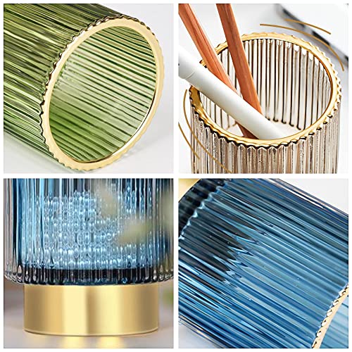 DASITON Crystal Makeup Brush Holder Organizer - Vintage Coffee Stripe, Glass Storage Cup