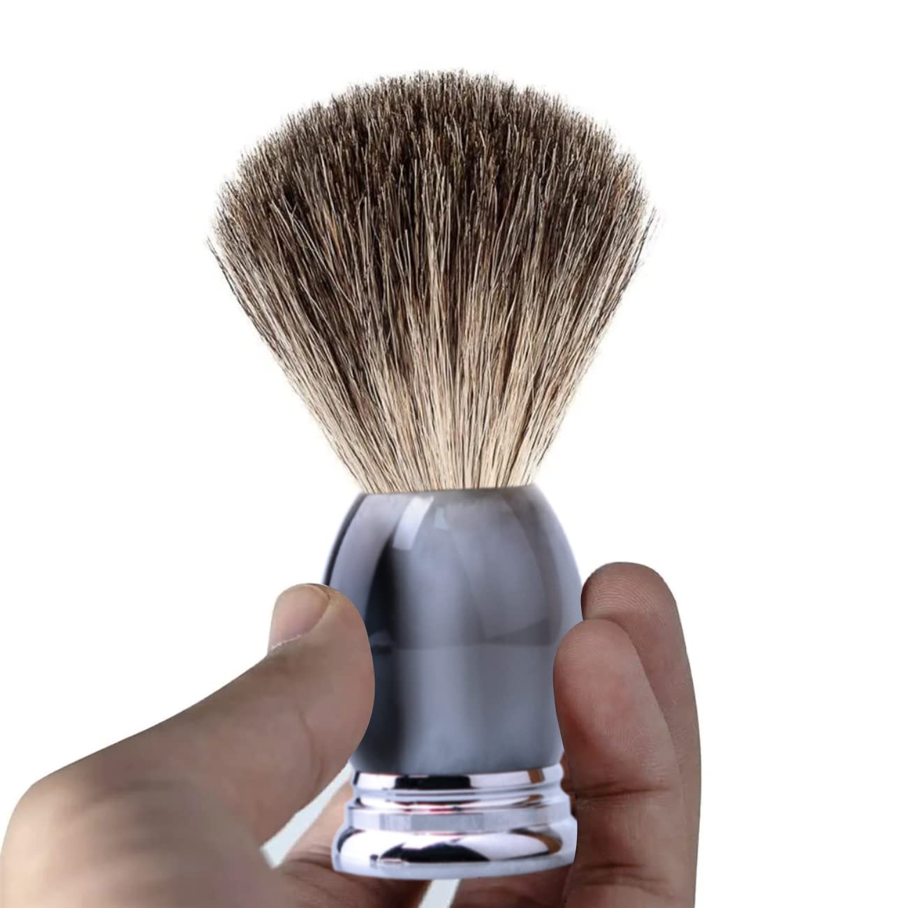 Grandslam Luxury Badger Shaving Brush Handmade Pure Badger Hair Brush with Gray Resin Handle Heavy Alloy Base + Badger Bristle