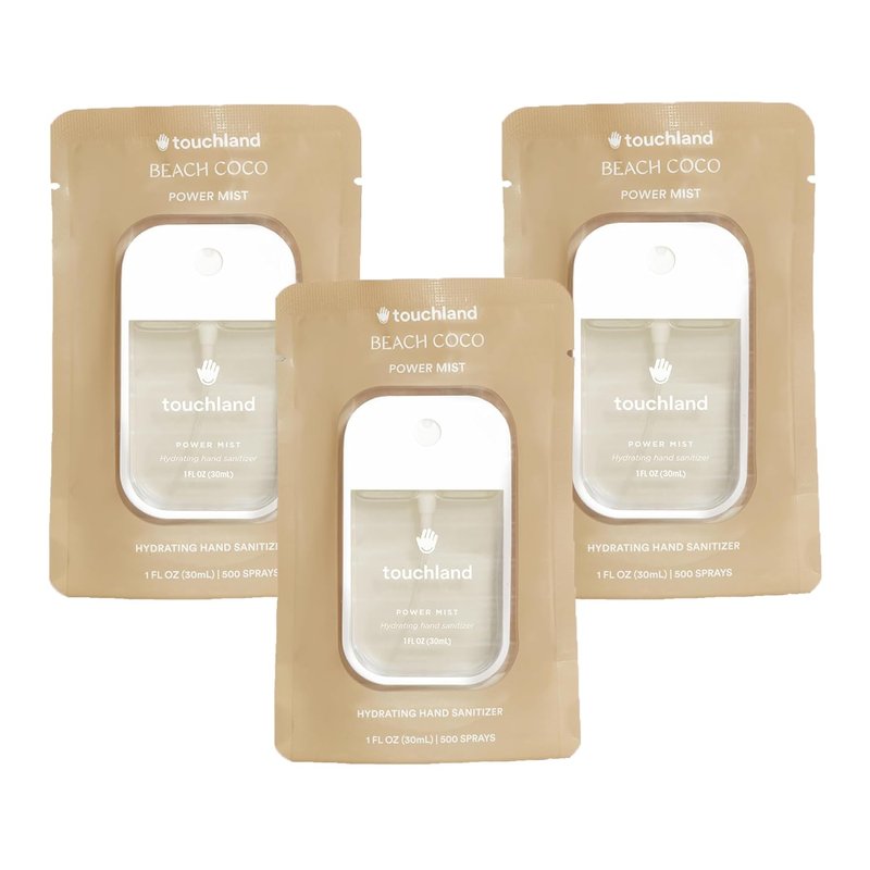 Touchland Hydrating Hand Sanitizer Spray - Beach Coco Trio Set | Dye-Free Travel Mists (3 x 1 FL OZ)