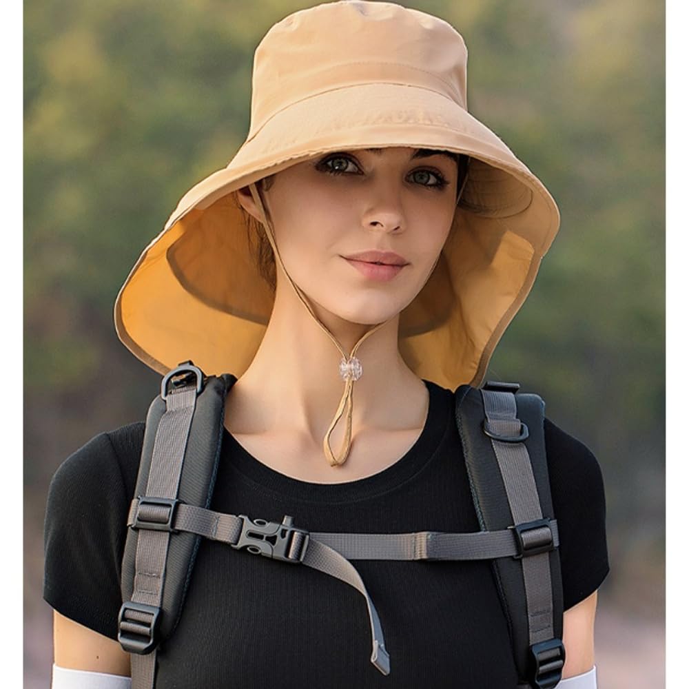 Women's Wide Brim Sun Hat with UPF 50+ UV Protection Foldable Bucket Hat for Beach Travel Hiking Fishing (Khaki)