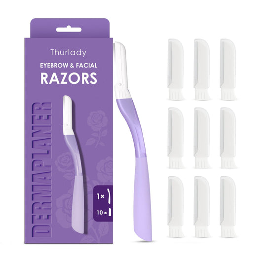 THURLADY Dermaplane Razor, Eyebrow & Face Razors for Women, Exfoliating Facial Razor with Microblades, Dermaplaner & Dermaplaning Tool for Women Face Peach Fuzz Removal, 1 Handle 10 Refills, Purple