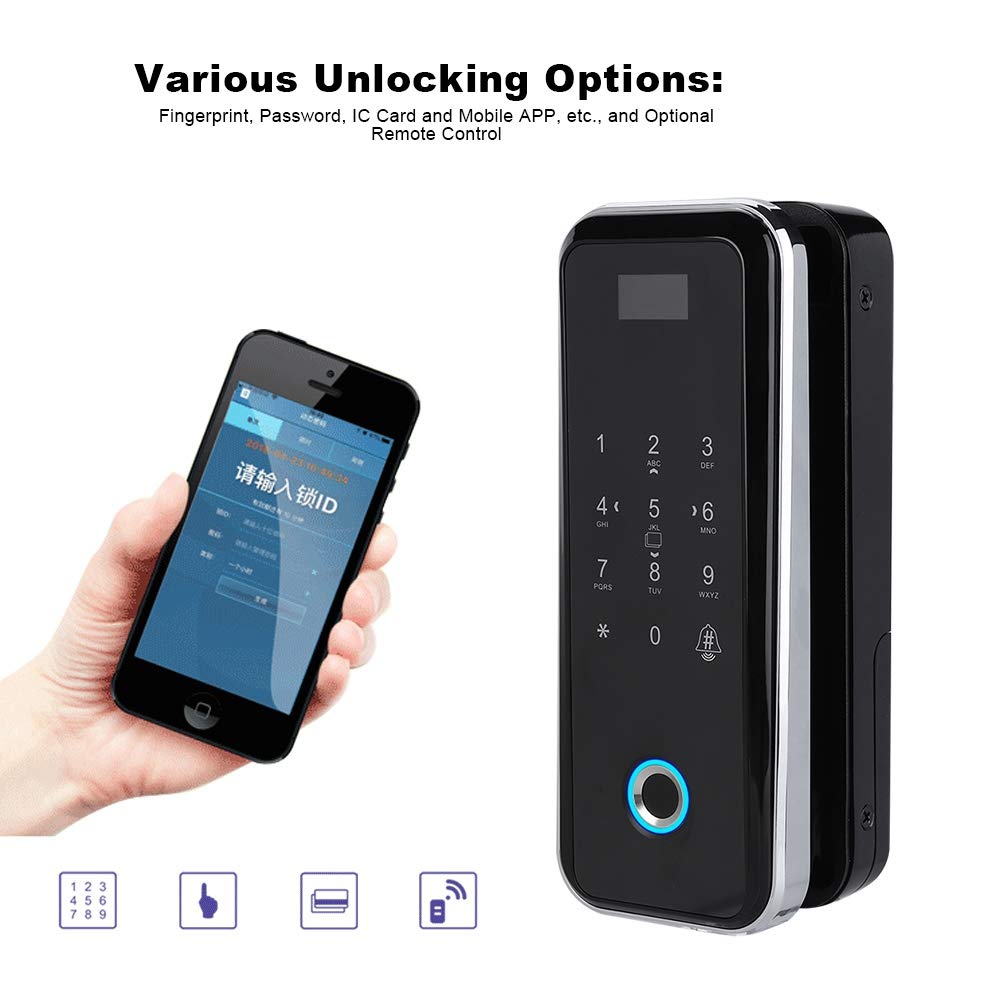 Keyless Entry Door Lock with Keypad, Fingerprint Smart Lock, Electronic Smart Glass Door Lock Password Door Access Control System Fingerprint/Password/Swipe/Remote Unlock for Home Office