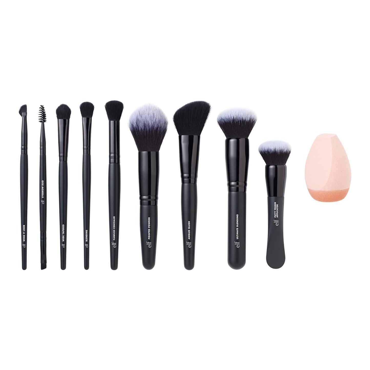 e.l.f. Ten Out Of Ten Brush Set - 10 Piece Vegan Makeup Brushes for Face, Eyes & Brows | Synthetic Bristles