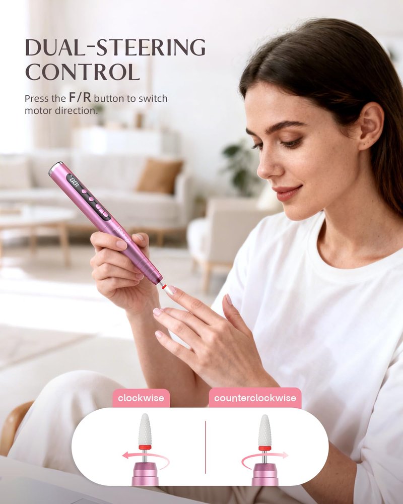 JOREST 13-in-1 Cordless Electric Nail Drill Kit - 35,000 RPM Rechargeable Manicure Tool | LED Display, Rose Pink