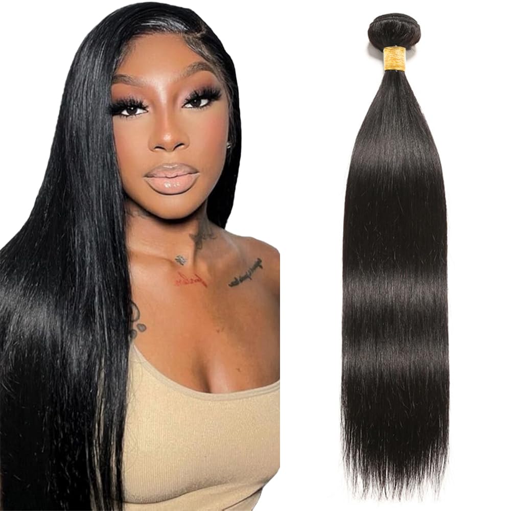 Straight Bundles Human Hair Straight Bundle 16 Inch Unprocessed Virgin Soft and Silky Natural Color Bundle Hair Extensions 1b Color