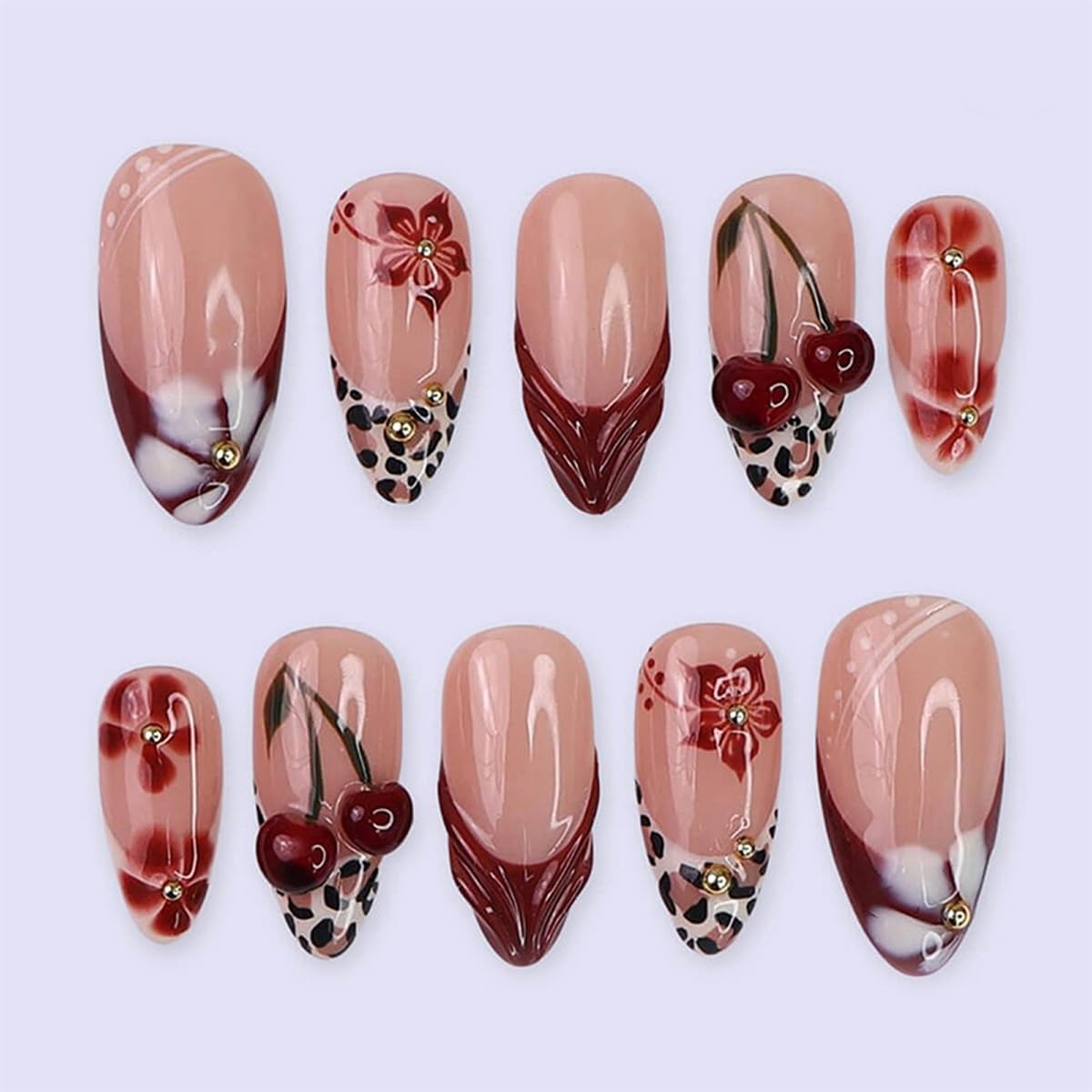 Press-On Almond Nails - Blue & Yellow Fruit Design | Reusable 30-Piece Nail Kit for Spring & Summer Manicure