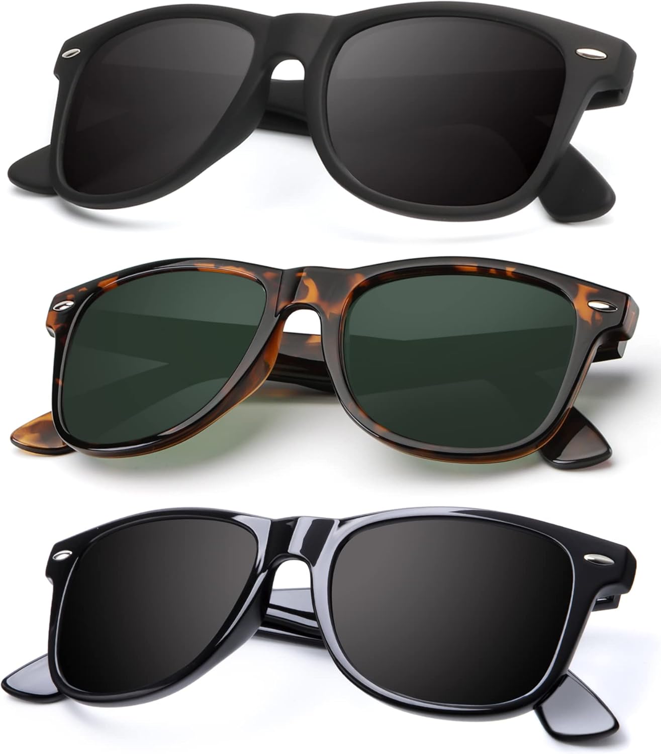 KALIYADI Polarized Sunglasses - Matte Finish, UV Blocking, Color Mirror Lenses | 3-Pack for Men & Women
