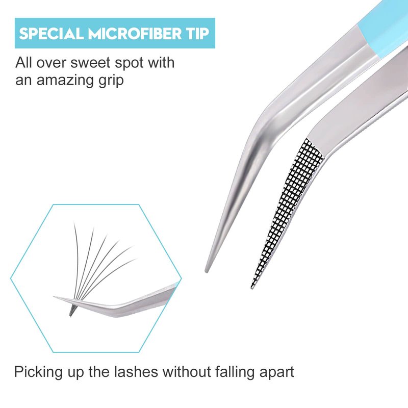 Ms.Queen Eyelash Extensions Tweezers,Professional Fiber Tip 45 Degree Lashing Tweezers for Volume Lash Extensions, Blue