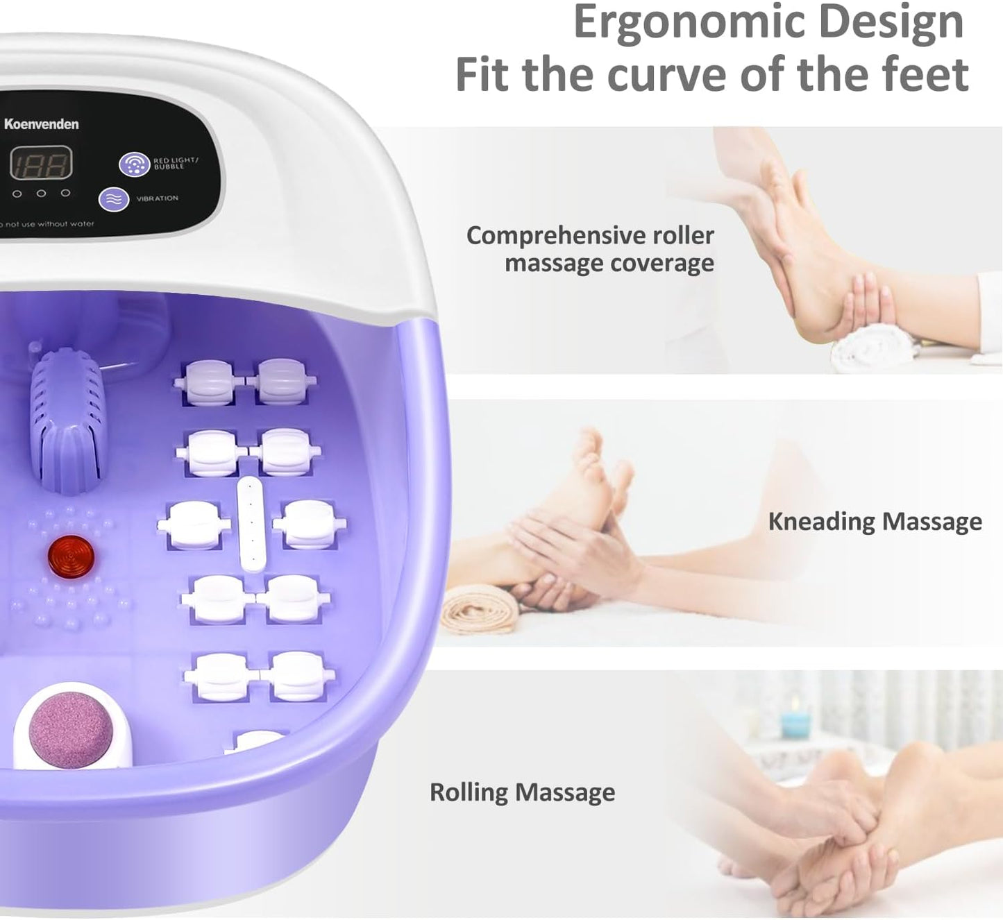 Foot Spa Massager with Heat & Bubbles | 22 Rollers, Adjustable Temp, Lavender Epsom Salt - Purple