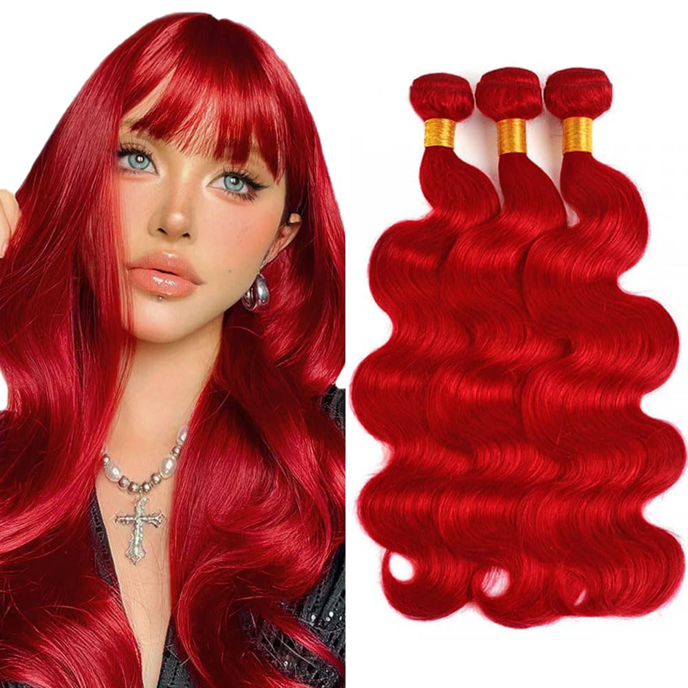 Red Bundles Human Hair Burgundy Body Wave Bundles Human Hair Unprocessed Virgin Hair Extensions 12 14 16 Inch Red Body Wave Bundle