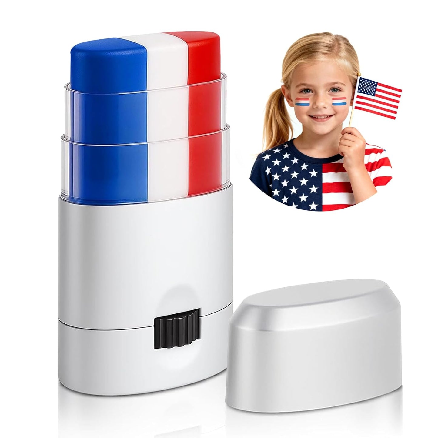 USA Flag Face & Body Paint - Patriotic Red, White & Blue Eye Black Stick for Game Day | 4th of July Makeup Accessory