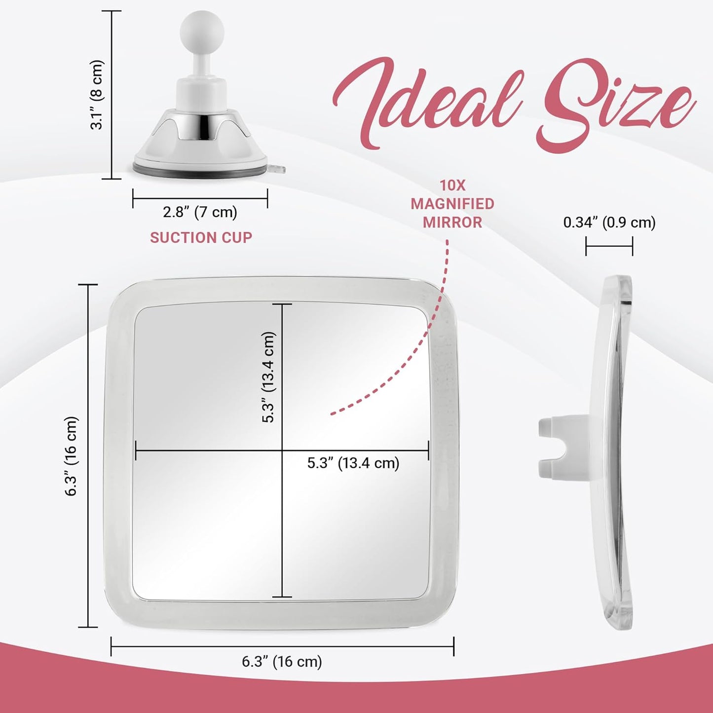 MIRRORVANA 10X Magnifying Makeup Mirror - Suction Cup for Travel & Vanity Use | 6.3" x 6.3" Square