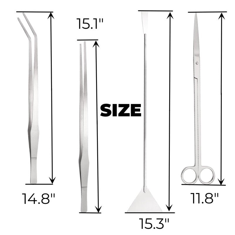 Hiceeden 4 Pcs 15 Inch Long Aquarium Aquascape Tools, Stainless Steel Aquascaping Tools Kit Include Aquarium Tweezer, Scissor, Spatula, Aquatic Plants Tool Set with Storage Pouch for Fish Tank