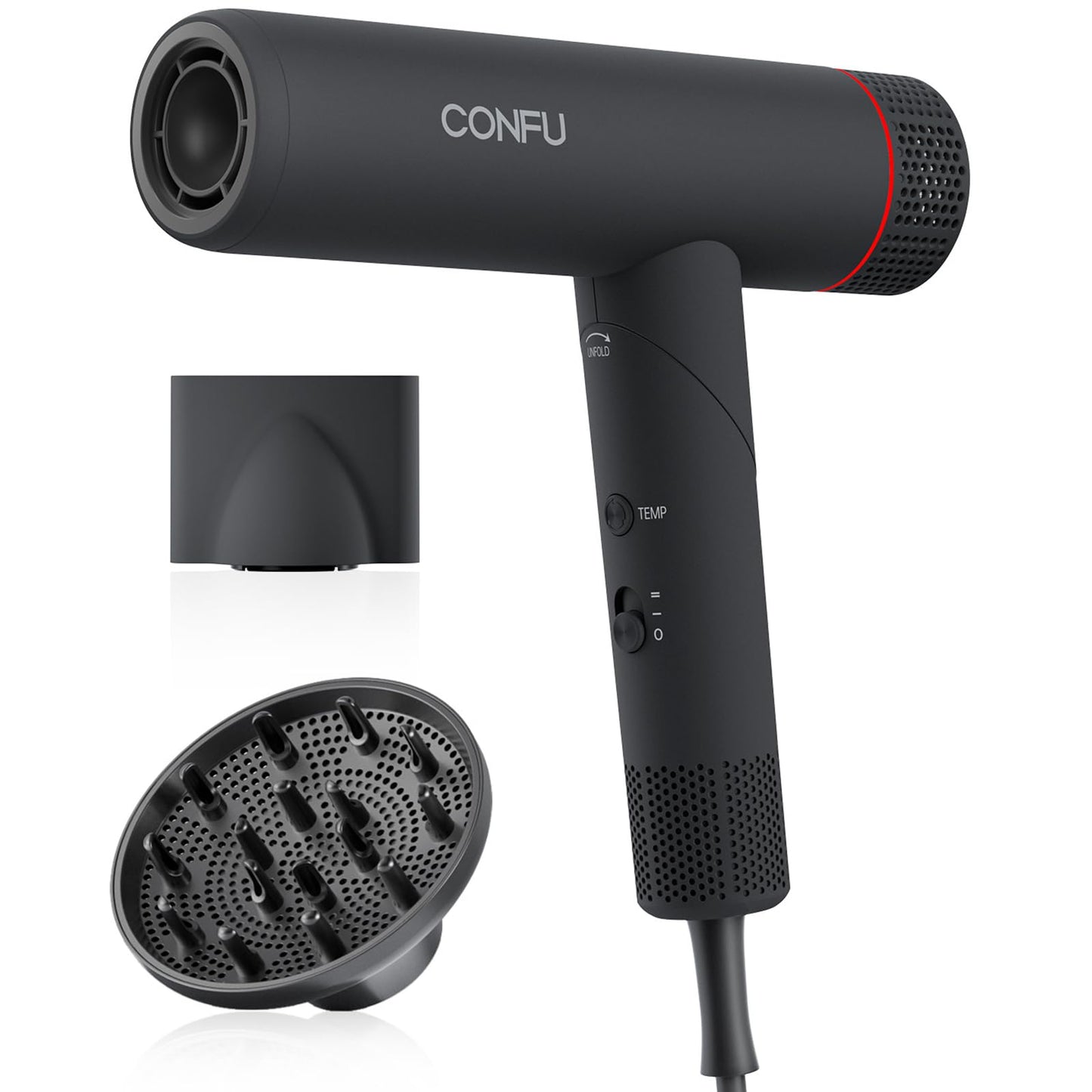 Hair Dryer, CONFU Hair Dryer with Diffuser 110000 RPM, High-Speed Professional Ionic Blow Dryer for Fast Drying, Hair Diffuser for Curly Hair for Home Travel
