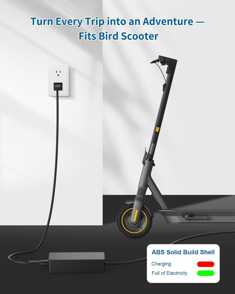 VHBW 42V 2A Charger for 36V Li-ion Scooter Battery, 8mm OD 5mm ID DC Plug, for Bird Air/Flex/One, Xiaomi M365/Pro/1S, AOVOPRO ES60, Not for 24V/48V or Other Ports
