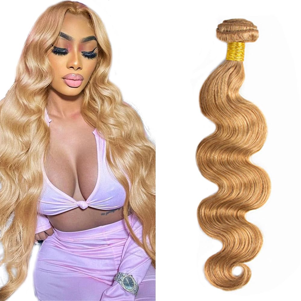 Honey Blonde Bundles Human Hair 27 Body Wave Bundles 22 inch 55g Double Weft 8A Grade 27 Honey Blonde Body Wave Bundle Human Hair Extensions