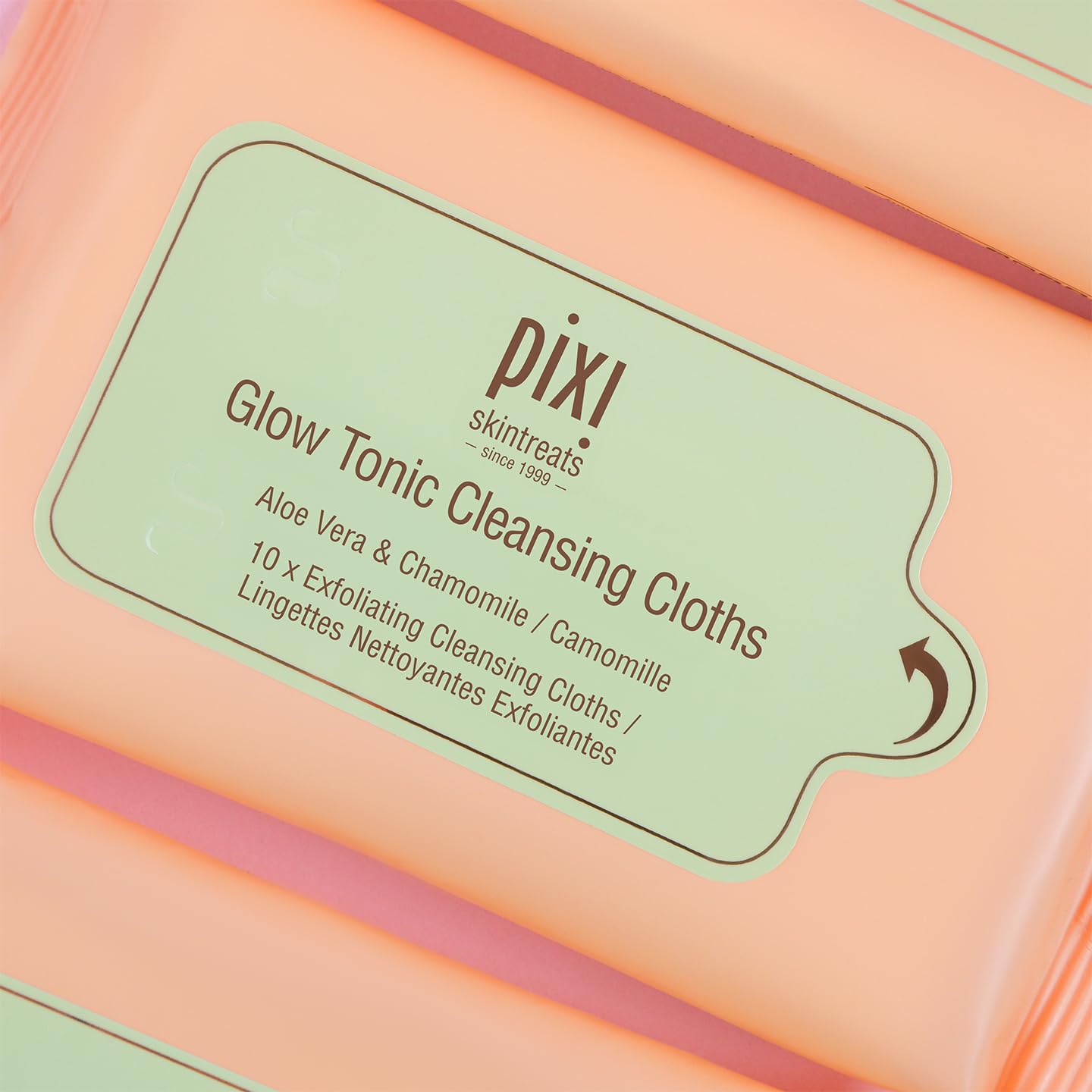 Pixi Beauty Glow Tonic Cleansing Cloths - Exfoliating & Hydrating Face Wipes | Pack of 10 Towelettes