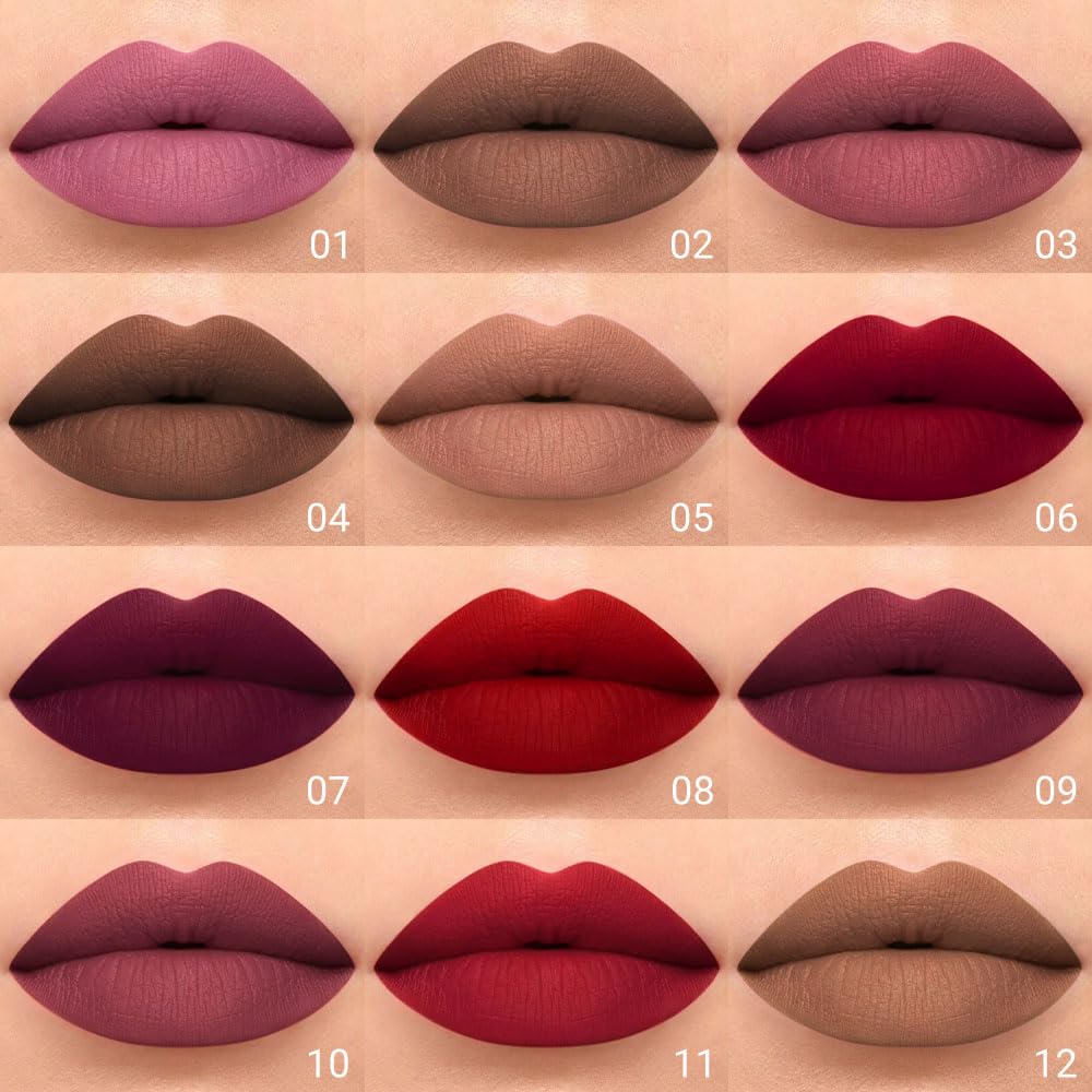 Dark Sexy Red Matte Liquid Lipstick - 24 Hour Silky Velvet Finish for All Skin Tones | Long-Lasting Gloss Set