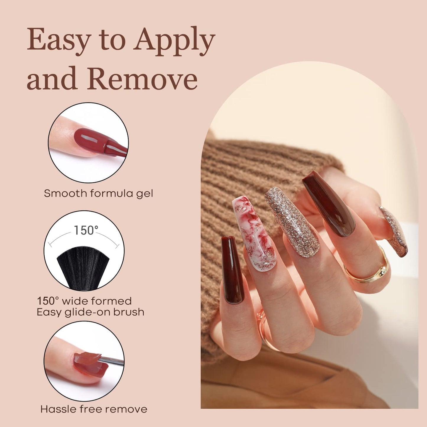 Gel Nail Polish Kit - 6 Colors for Skin Tones | Nude Pink, Milky White & Neutral Brown Soak Off Set