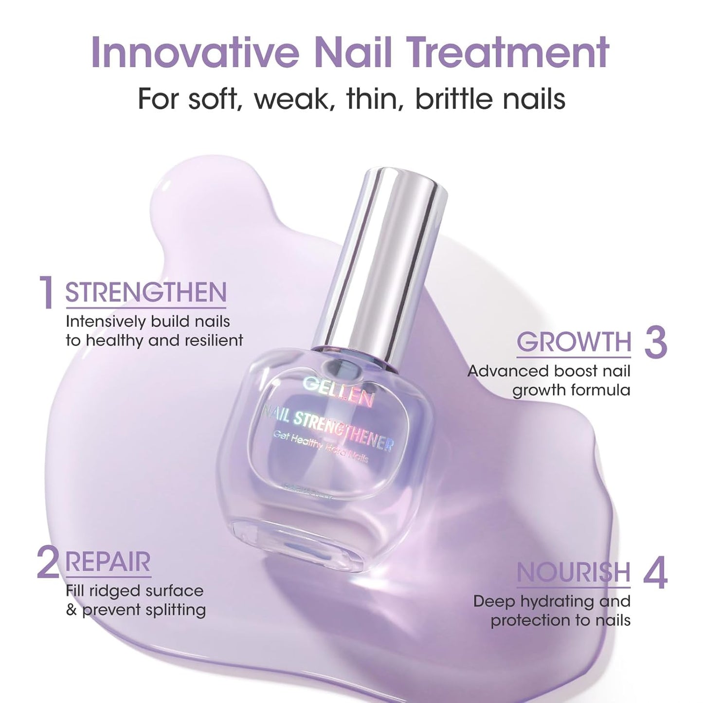 GELLEN Nail Strengthener - 8-in-1 Protein Serum for Weak, Brittle Nails | Lavender Scented Ridge Filler