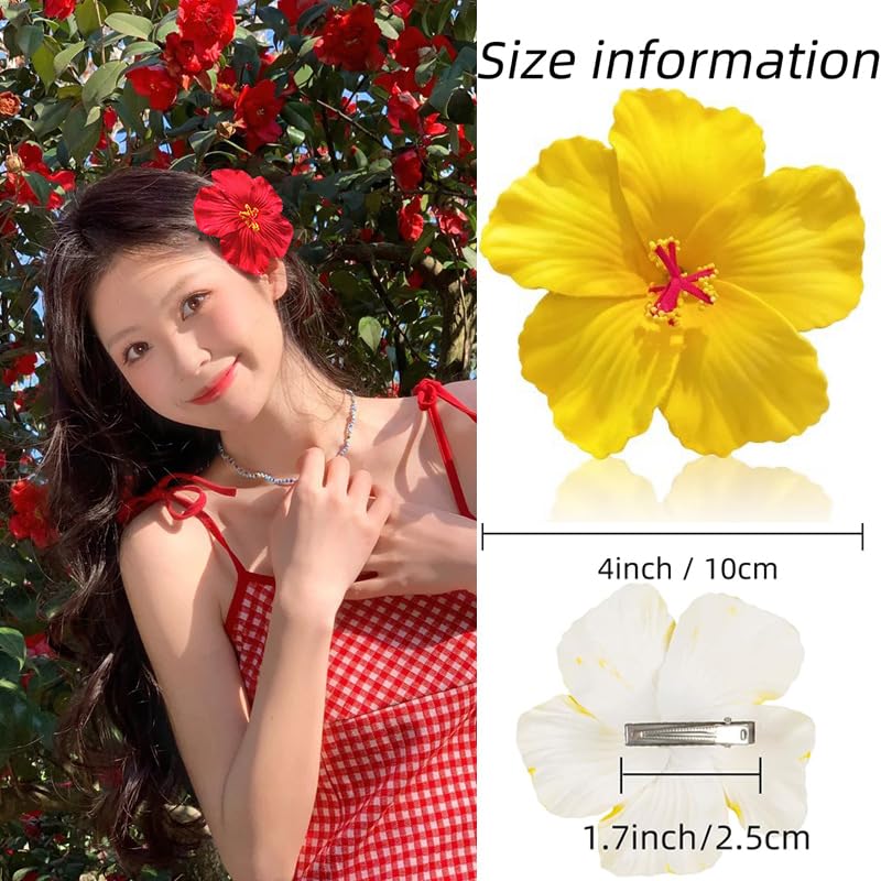 Hawaiian Hair Clips - 5PCS Artificial Flower Plumeria Claw Clips for Wedding & Beach Party | Hibiscus Design