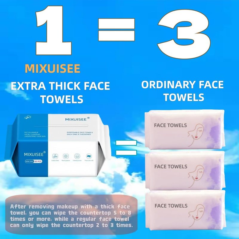 Thick & Soft Disposable Face Towels | 100% Cotton Facial Cloths - Extra Thick for Makeup Removal (150 Pieces)