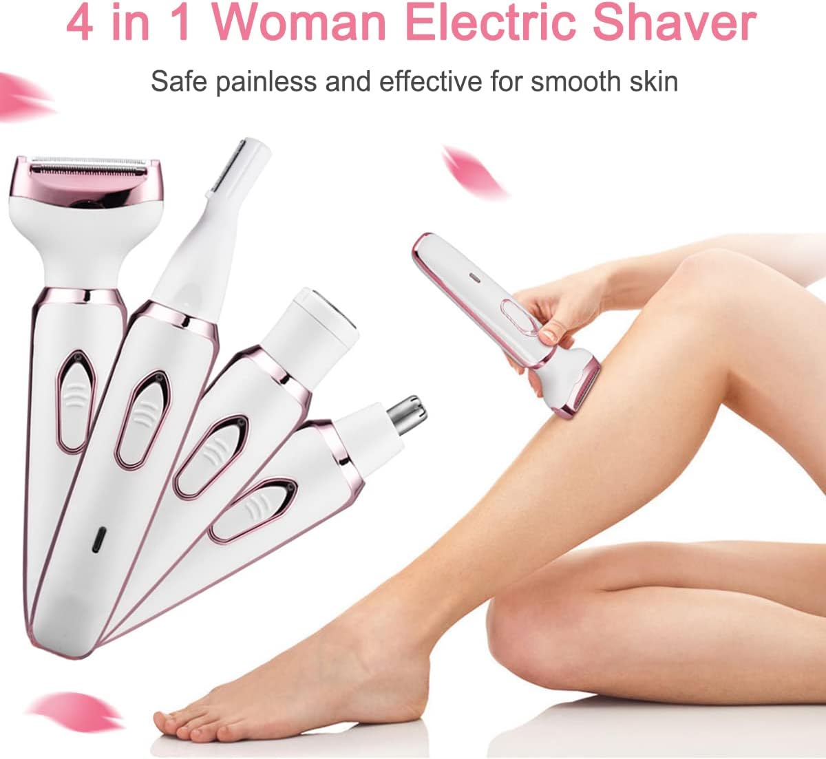 Electric Razor for Women - 4-in-1 Hair Trimmer for Face, Nose, Eyebrows, and Body | Painless Rechargeable Shaver Set