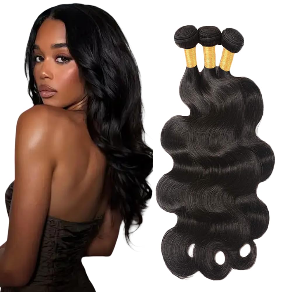Human Hair Bundles #1B Body Wave Bundles 22 24 26 Inch Unprocessed Brazilian Virgin Hair Natural Color 3 Bundle 50 Gram Per Bundle Deals Quick Weave Hair Extensions