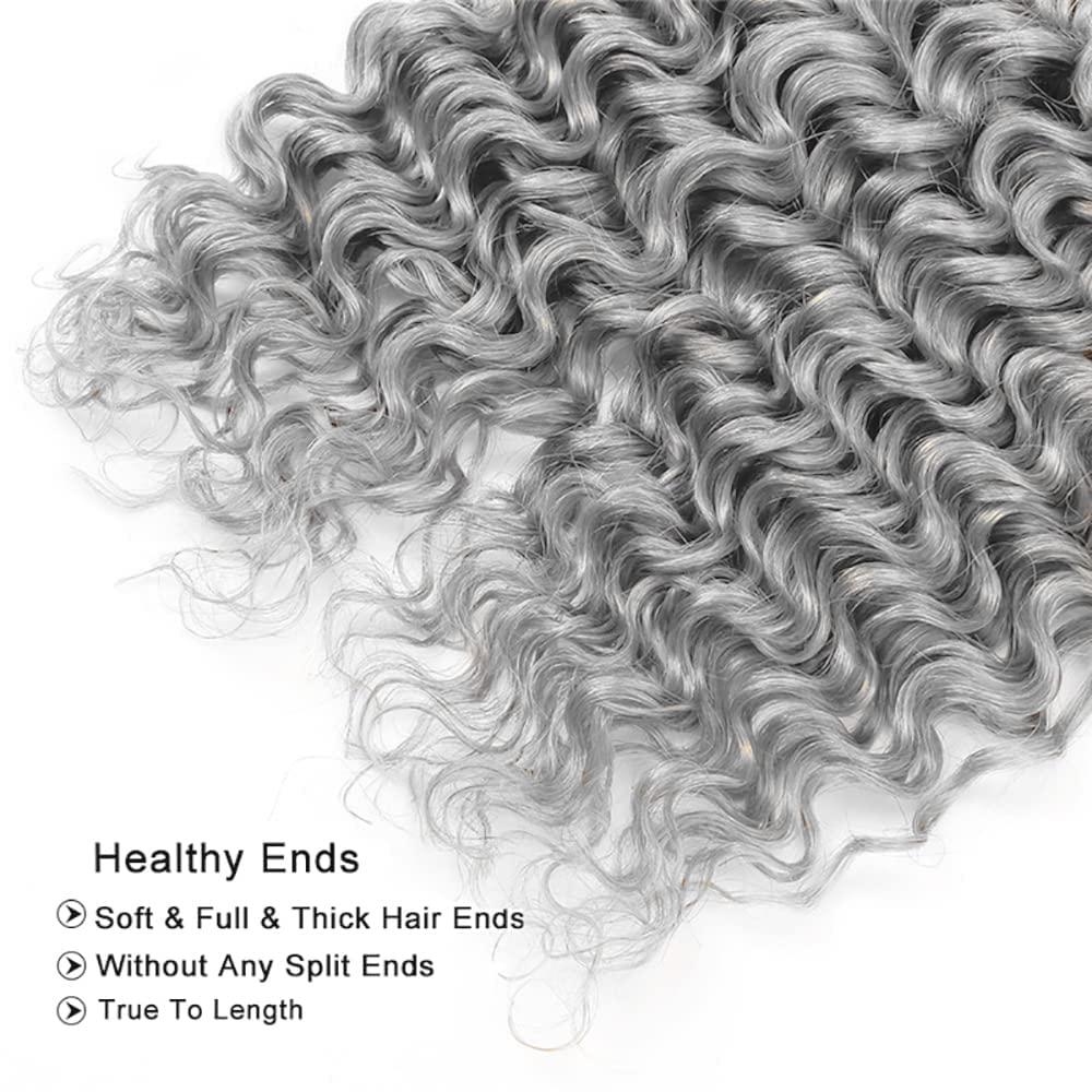 Ombre Human Hair Bundles Grey Deep Wave Bundle Brazilian Virgin Hair 3 Bundles 30 32 34 Inch 1b/grey Bundle Hair Extensions 300g