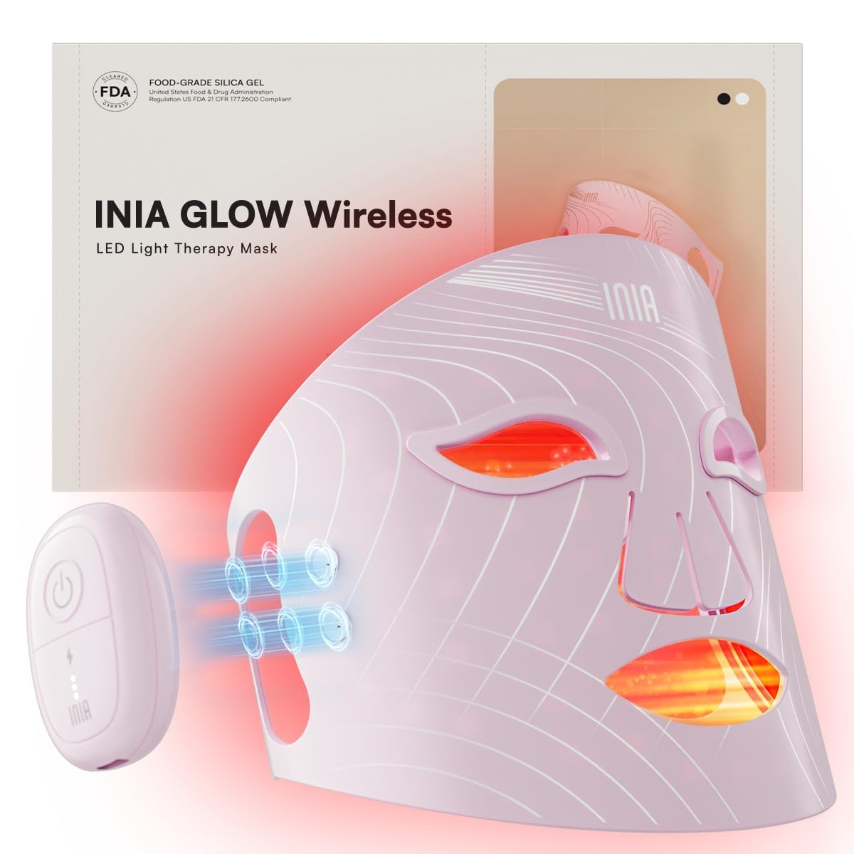 INIA GLOW Wireless Red Light Therapy Mask for Face, 850nm NIR, 272 LEDs