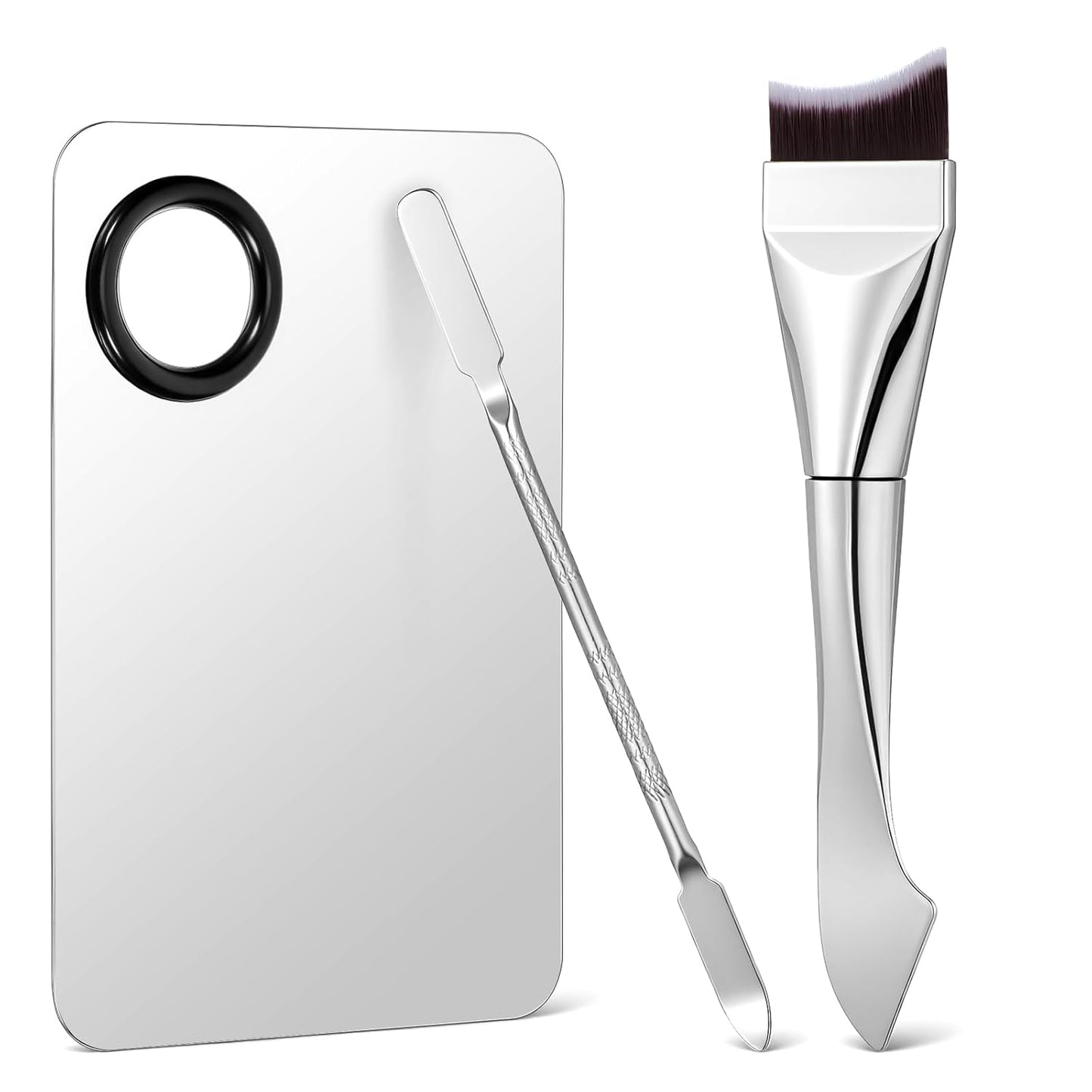 Makeup Spatula Set - 3 Pcs Mixing Palette & Double-Headed Brush | Essential Tools for Flawless Application