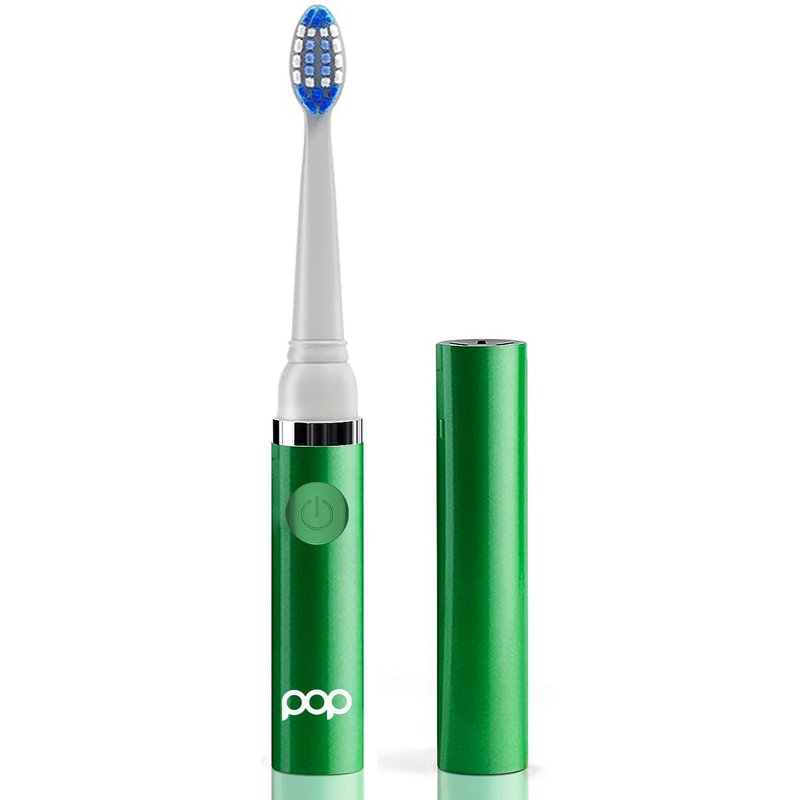 Pop Sonic Electric Toothbrush (Green Solid) - Travel Toothbrushes w/AAA Battery | Kids Electric Toothbrushes with 2 Speed & 15,000-30,000 Strokes/Minute, Dupont Nylon Bristles