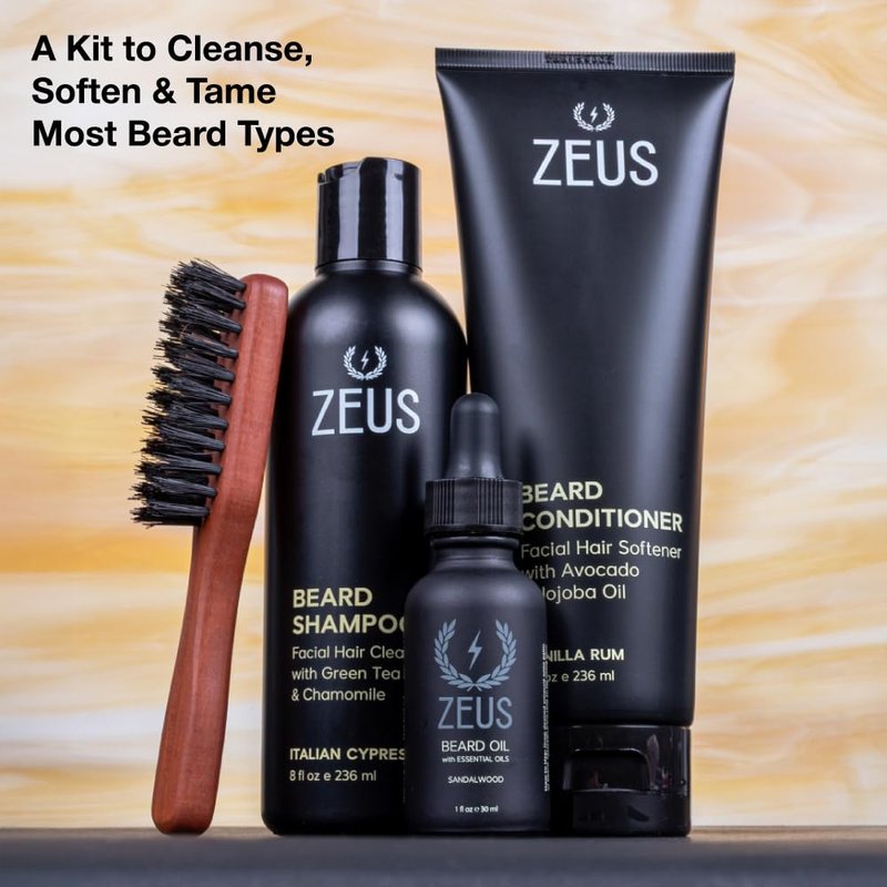 ZEUS Deluxe Men’s Beard Care Set – Luxury Grooming Kit with Wash, Oil & Brush, Perfect for Husband, Dad or Boyfriend (Vanilla Rum)