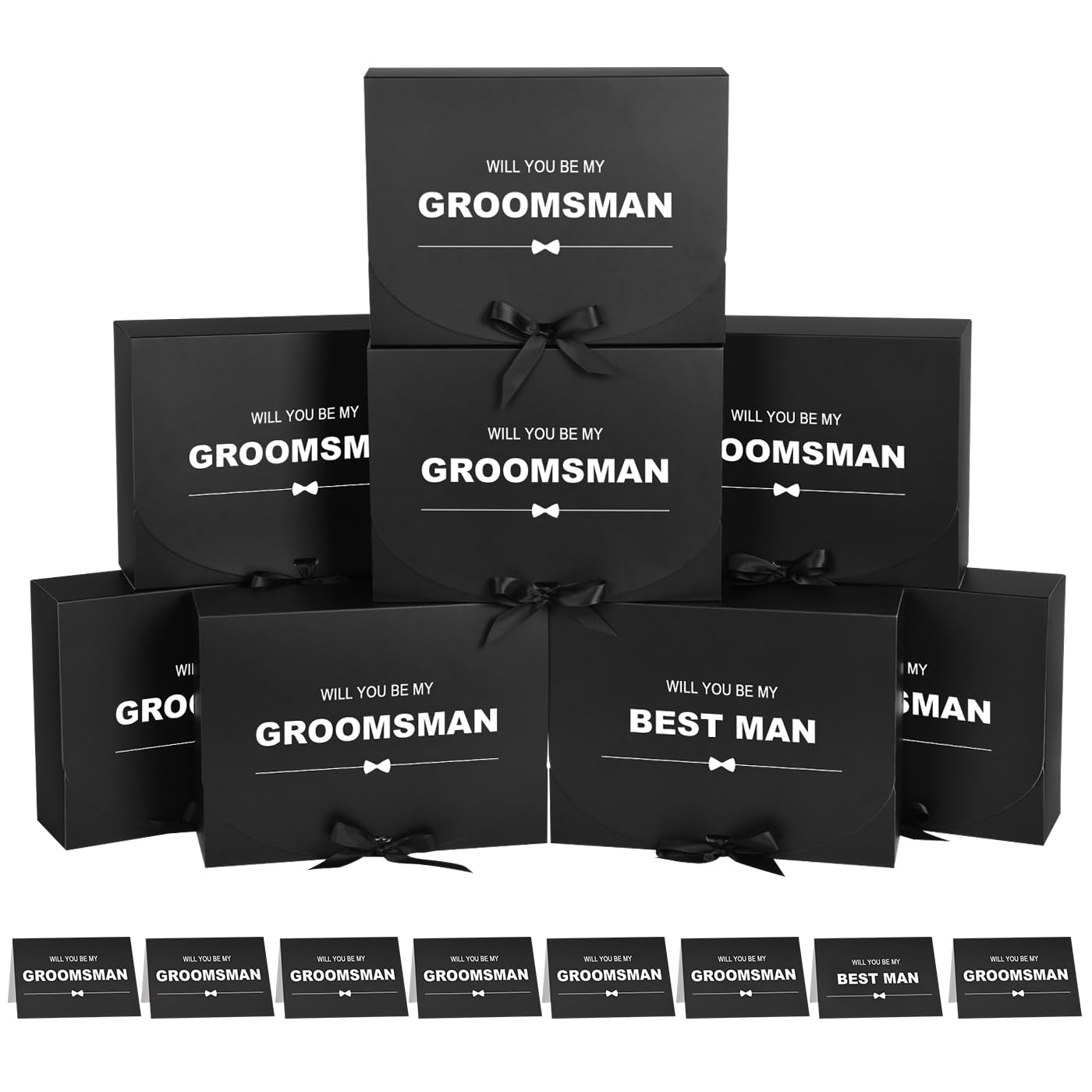 8Pack Groomsmen Proposal Box with Card (7 Groomsmen Boxes,1 Best Man Box) , 10.6×7.9×3.1 Inch Groomsmen Gift Box with Ribbon, Will You Be My Groomsman Box, Wedding Gift Box for Groomsmen Proposal Gift