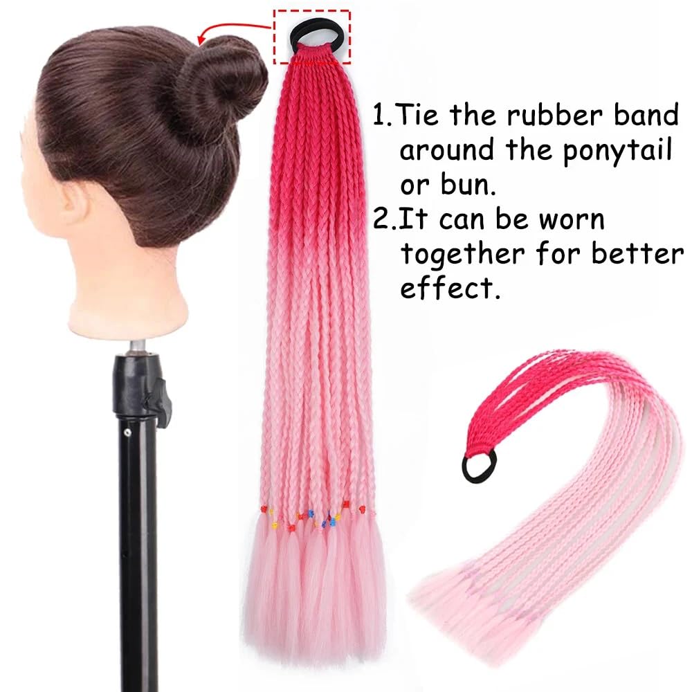 CISINPO 2PCS Rainbow Hair Extensions Braided Ponytail Gradient 24 Inch