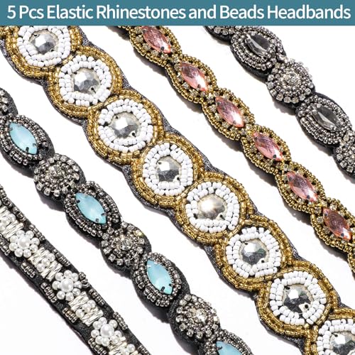 Teenitor 5pcs Rhinestone Beaded Headbands for Women