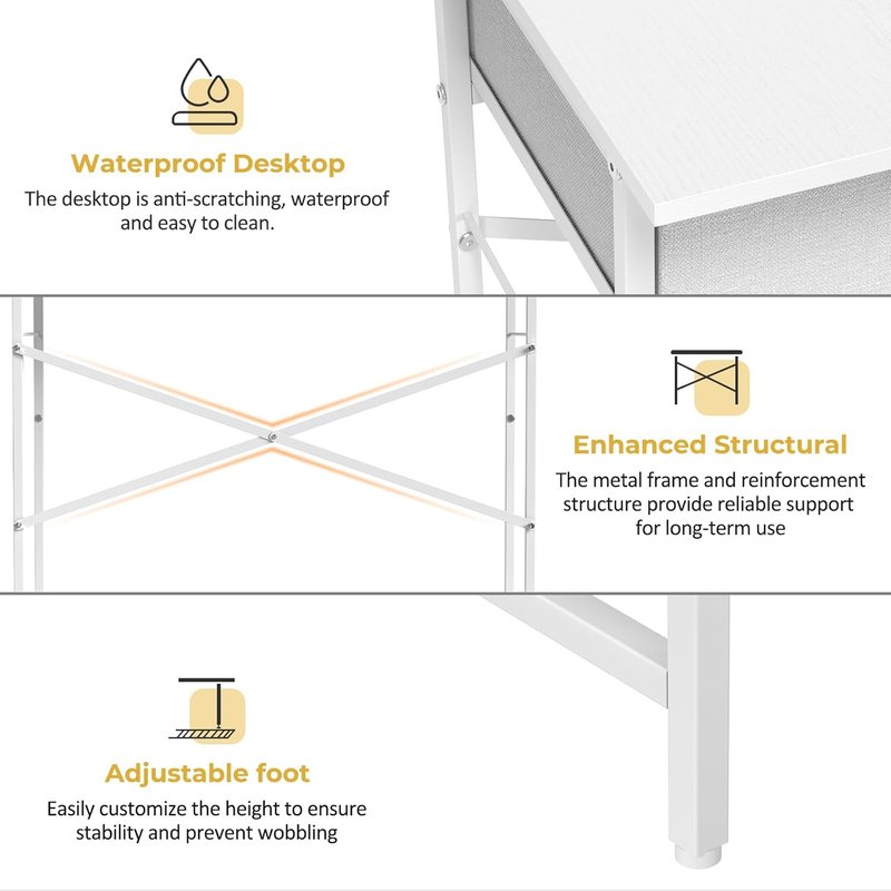 Small Writing Desk for Kids - 31.5 Inch Compact Computer Desk with 2 Fabric Drawers | White
