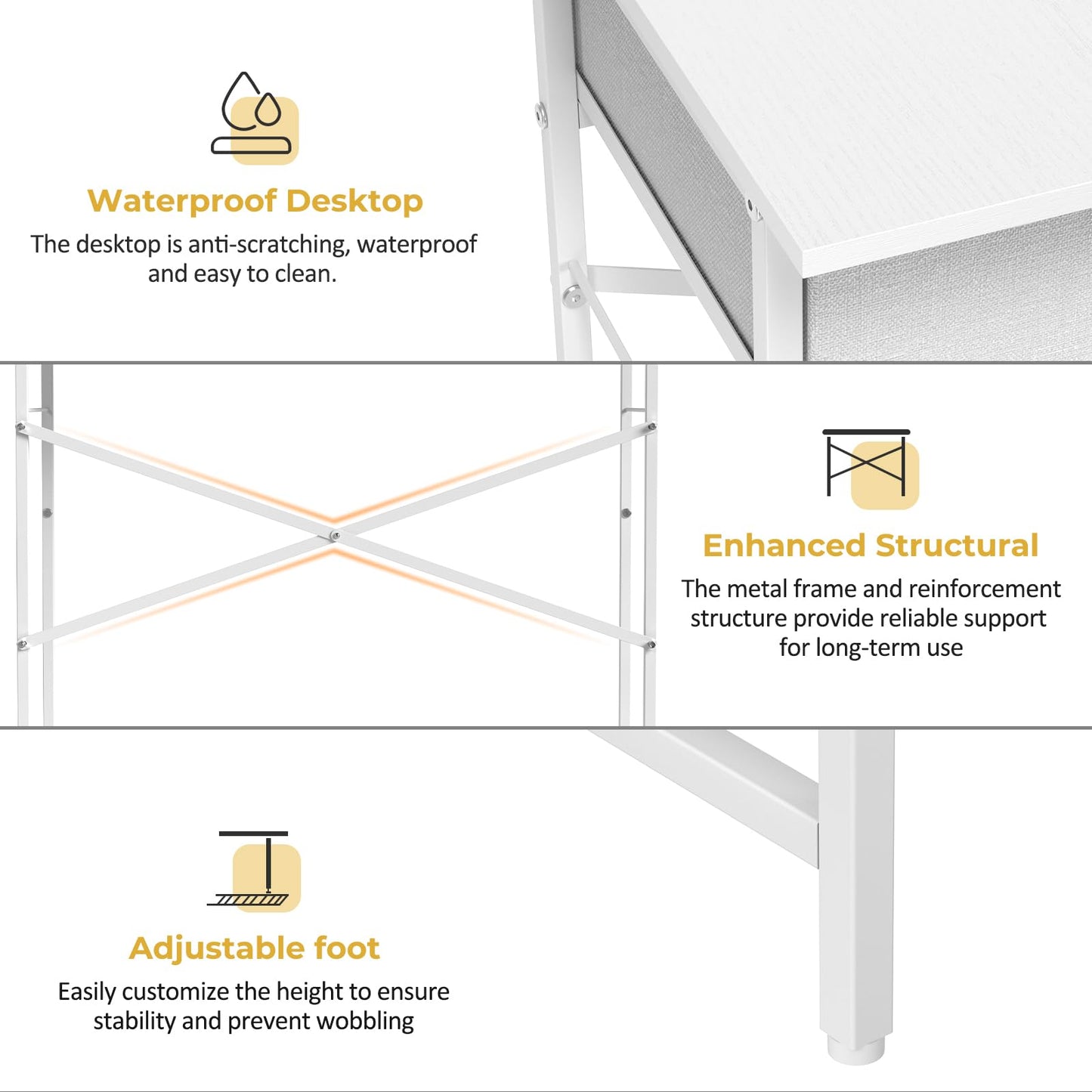 DAOUTIME White Writing Desk with 3 Drawers for Bedroom, 37.2 Inch Small Computer Desk for Small Spaces, Simple Study Table for Kids Bedroom, Home Office, Dorm, Living Room, Vanity Make Up Desk, White