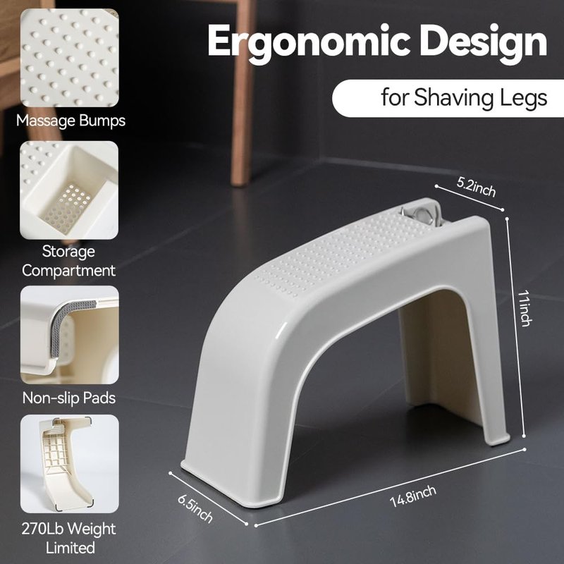 ZLMHYYM Shower Foot Rest for Shaving Legs, Non-Slip Pedicure Foot Rest, Shower Foots Step Stool for Shaving Legs, Plastic Sturdy Pedicure Stand -White