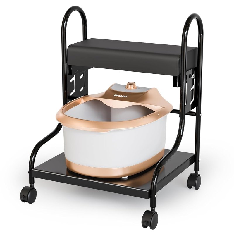 Pedicure Cart - Adjustable Height Foot Bath Trolley with PU Cushion | Portable Nail Esthetician Cart for Manicure & Massage (Black)