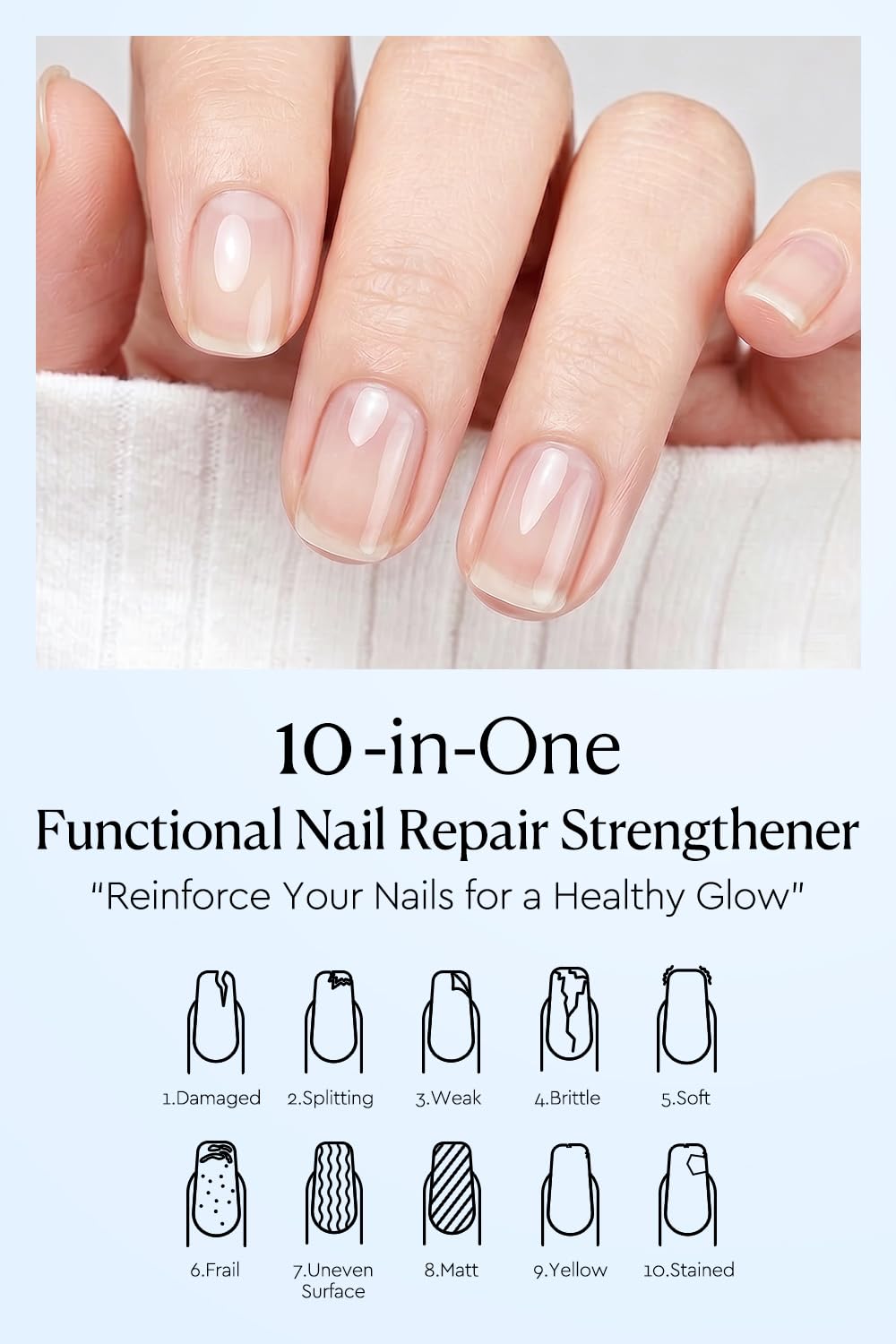 AzureBeauty 18ml Nail Strengthener for Weak & Damaged Nails, Clear Transparent Peel Off Nail Repair Treatment, Ridge Filler & Nail Concealer Foundation, Quick Dry Nail Hardener for Brittle Nails