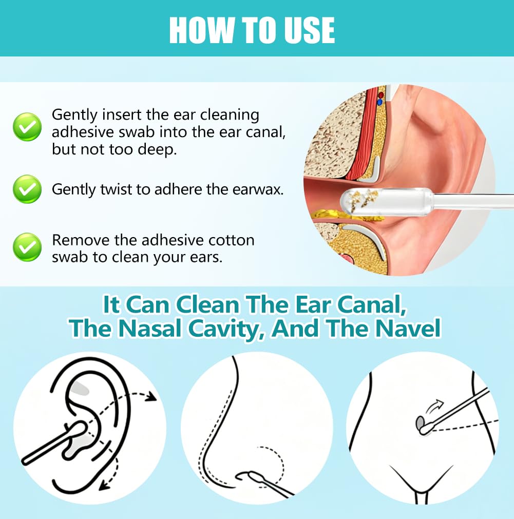48PCS Sticky Ear Cleaning Stick, 2026 New Earwax Removal Adhesive Swabs, Washable Design, Sticky Ear Cleaner, Portable Earwax Removal Tools for All Ages