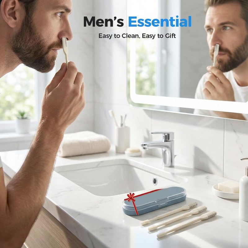 2 in 1 Nasal Hair Cutter, 2025 New Stainless Steel Nose Hair Removal Trimmer, Portable Manual Nostril Cleaner, Safe Precision Grooming Tool for Men and Women (White 3PCS)