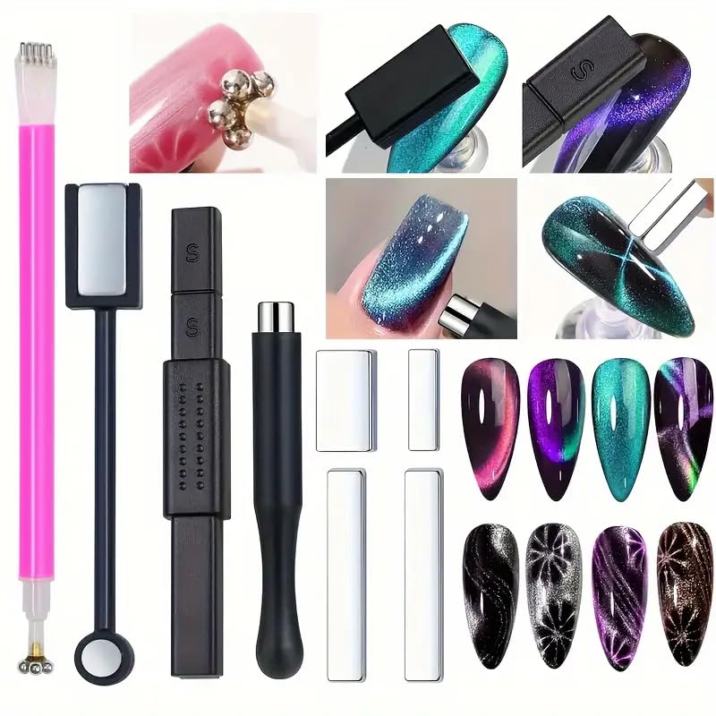 19PCS Cat Eye Nail Magnet Kit - 10 Patterned Boards & Tools